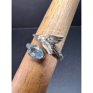 NEW Blue topaz hummingbird Bali sterling silver ring size 7